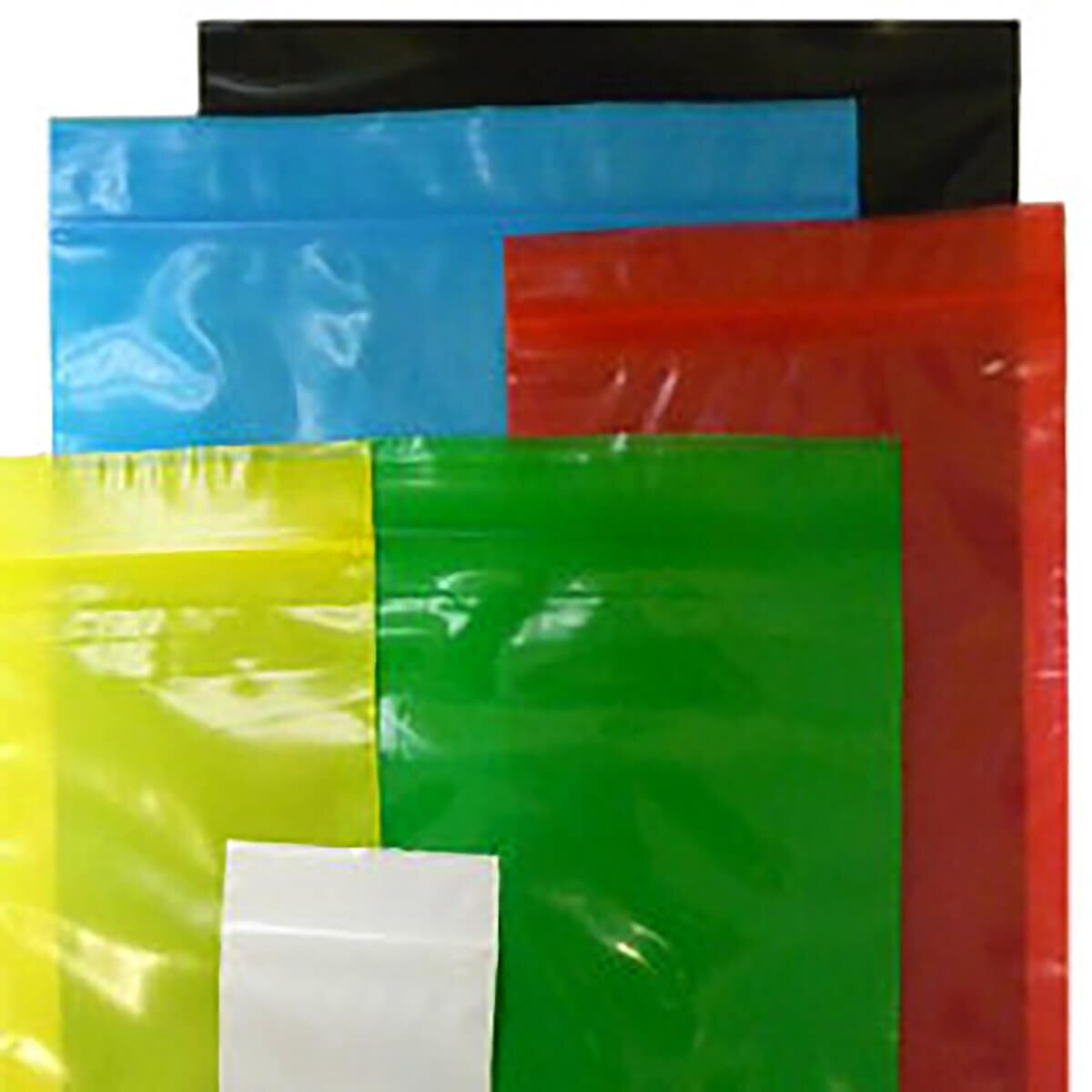 RoyalBag colored reclosable zipper bags in green, red, blue, yellow, black and white