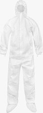 Front view of Lakeland CleanMax sterile white cleanroom coverall, 3XL, with attached hood, boots, zipper closure, and thumb loops