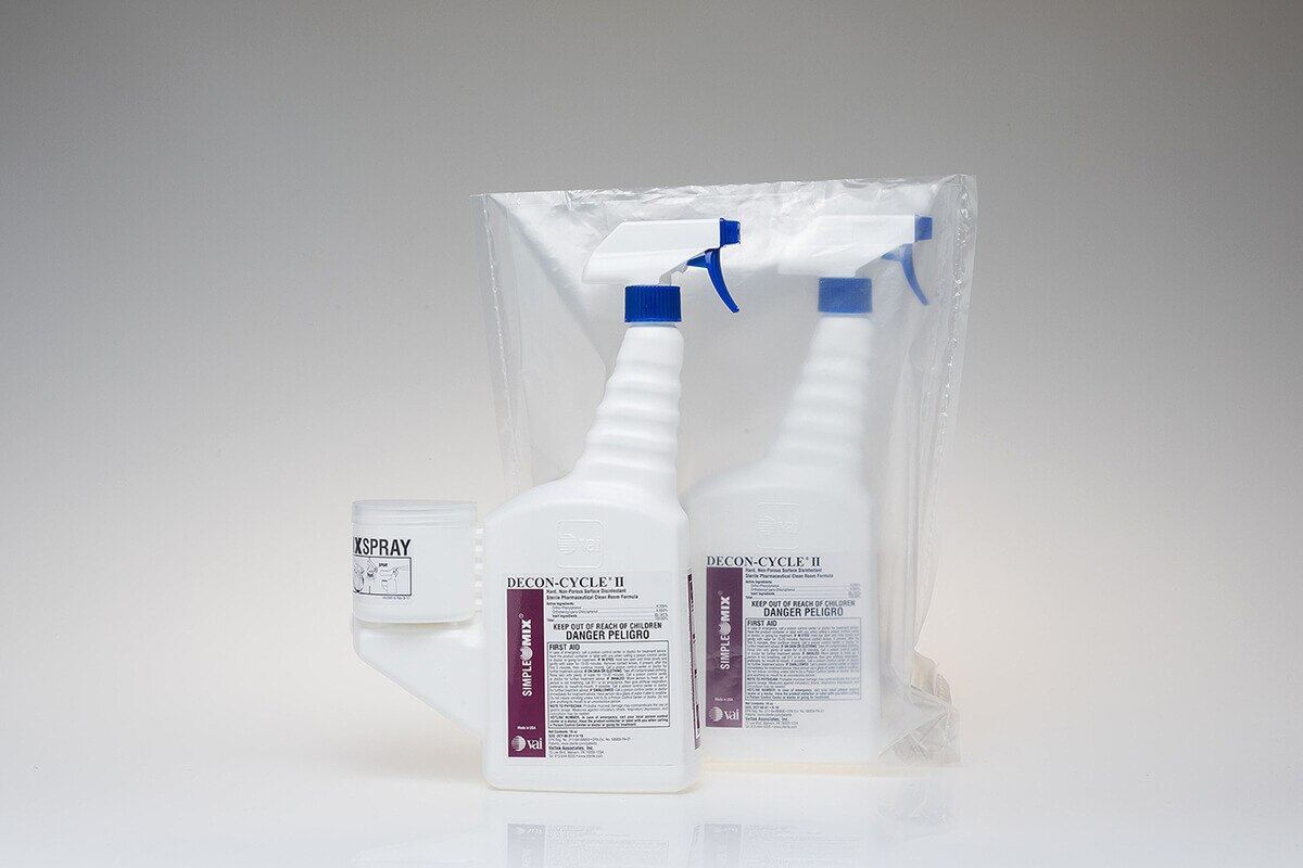 Pair of DECON-CYCLE II SimpleMix trigger spray bottles sealed inside a clear overwrap bag.