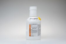 sterile gallon container of decon-spore 200 plus 3 percent with integrated simple mix pour chamber and yellow cap displayed on white background