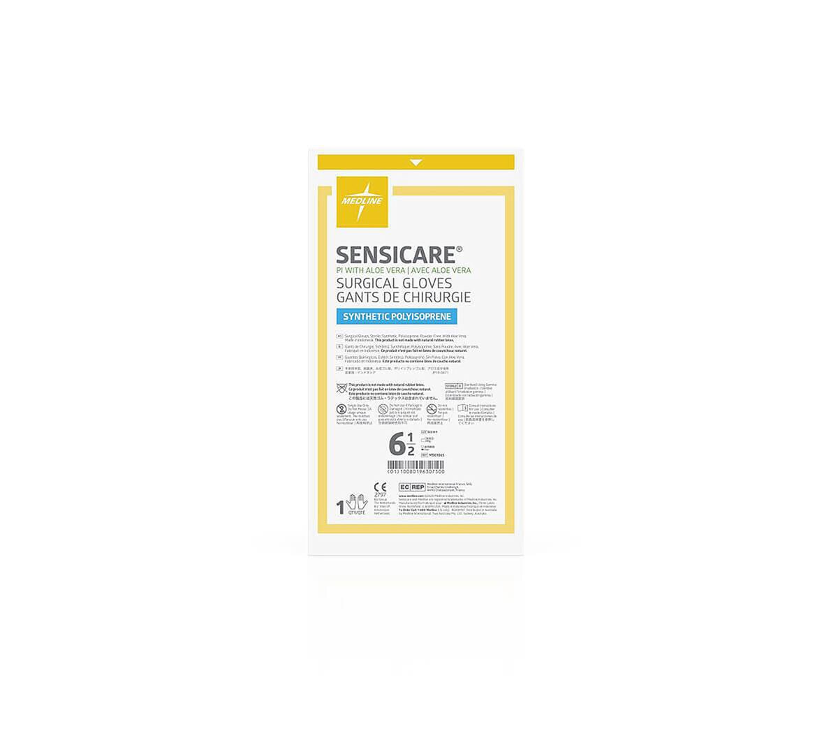 Medline SensiCare PI with Aloe chemo-rated surgical gloves, size 6.5, case box and sterile pouch
