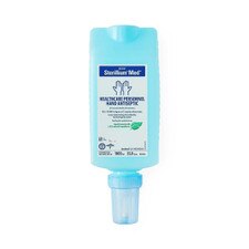 Sterillium Med microbial liquid sanitizer refill bottle, 1,000ml, shown from the front with label visible and integrated dispensing nozzle.
