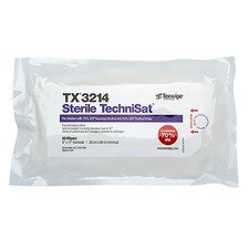 Sterile TechniSat TX3214 pre-wetted 9x11 polyester-cellulose blend wipes packaged in sealed pouch, labeled with 70% USP isopropyl alcohol and 30% purified water.