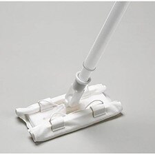 ClipperMop kit with white handle attached to rectangular white mop head and cover.