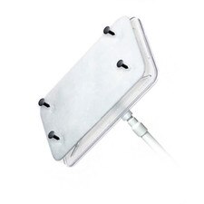 Mop head with white polyester replacement pad attached using black fasteners on rectangular plate