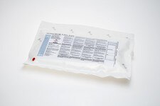 Sterile HYPO-CHLOR 5.25% pre-saturated sodium hypochlorite wipes in sealed poly pouch, labeled with disinfectant instructions and red indicator dot for cleanroom use.
